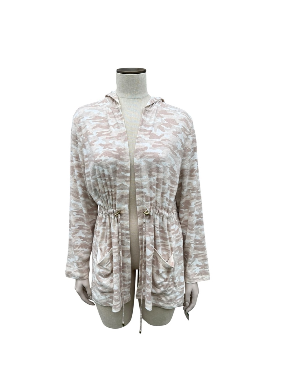 Ruby Rd. Pink Camo Hooded Open Front Jacket